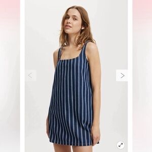 Striped Navy Blue Denim Dress